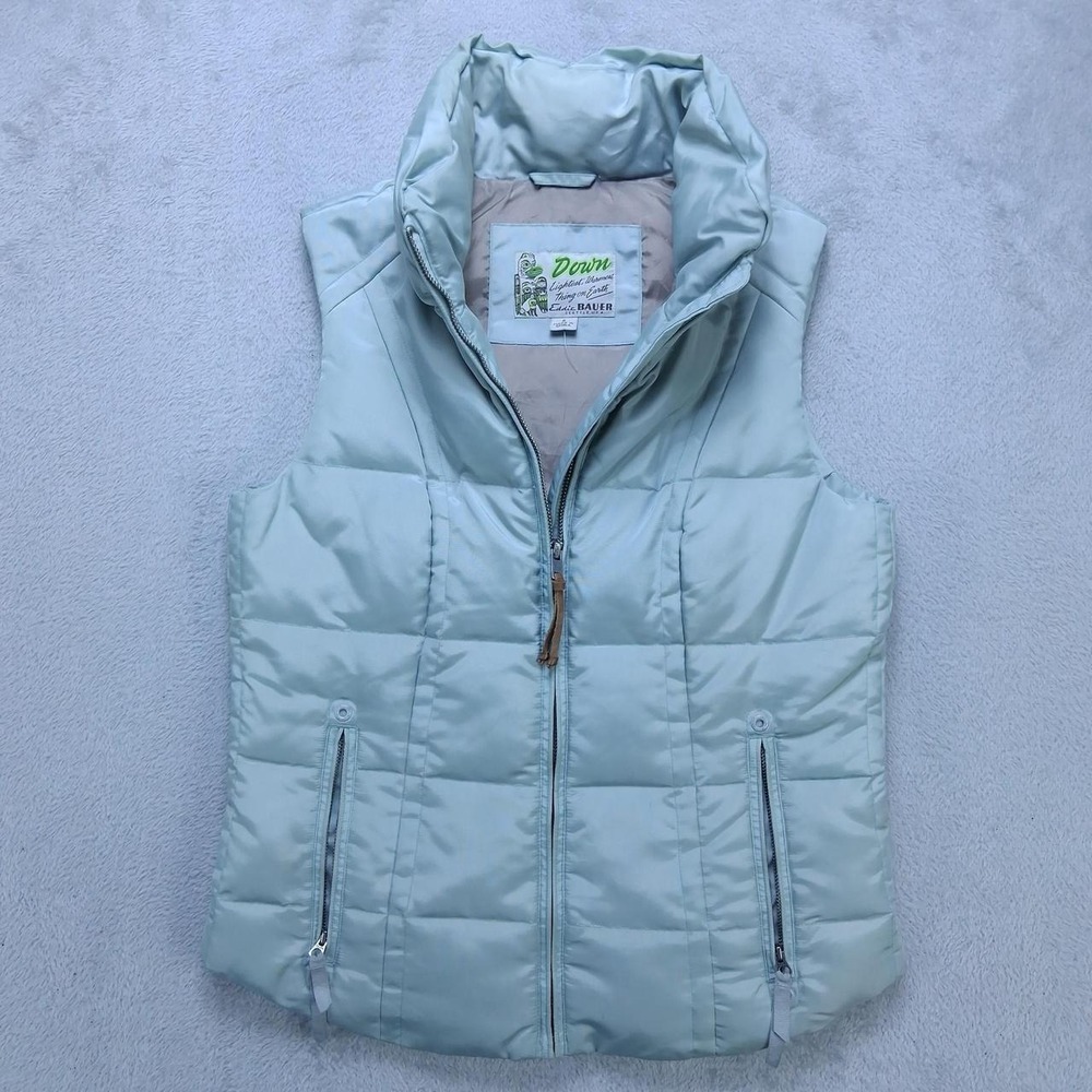 Eddie Bauer Womens Goose Down Puffer Vest Light Blue Full Zip Size S